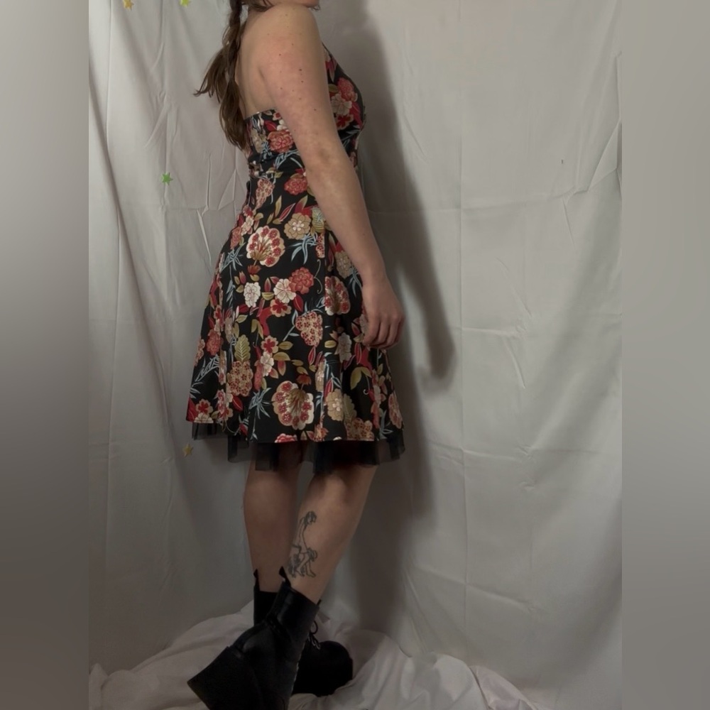 Y2K Black Floral Hawaii Tulle Whimsigoth Fairy Grunge Halter Dress Size M-L - Picture 14 of 16